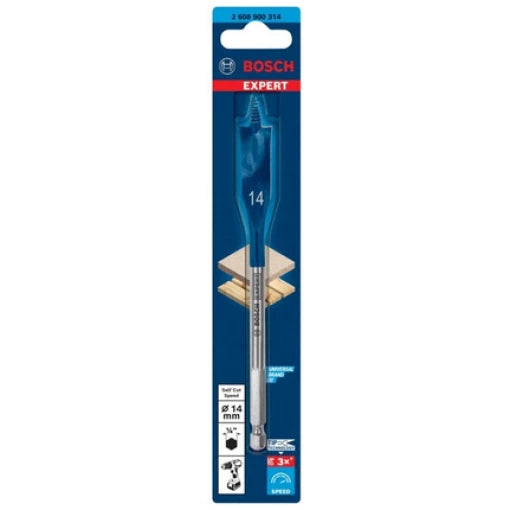 Bosch Expert 14mm Spade Drill Bit - Woodworking Self Cut Speed for Wood - Hex Shank, Power Tool Accessory