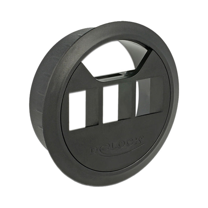 DELOCK 3-PORT KEYSTONE 60MM DESK PANEL, BLK(86277) - DELOCK-86277