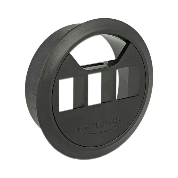 DELOCK 3-PORT KEYSTONE 60MM DESK PANEL, BLK(86277) - DELOCK-86277
