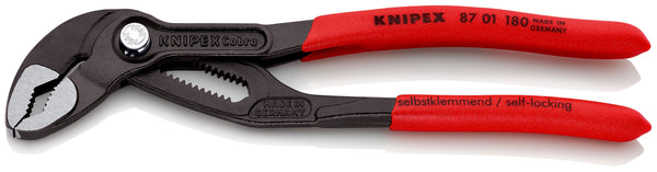 KNIPEX 87 01 180 SB Cobra® High-Tech Water Pump Pliers with non-slip plastic coating grey atramentized 180 mm