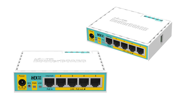 MikroTik hEX PoE Lite - Desktop PoE Router with 5 10/100 LAN ports and 1 USB port-MT-RB750UPR2