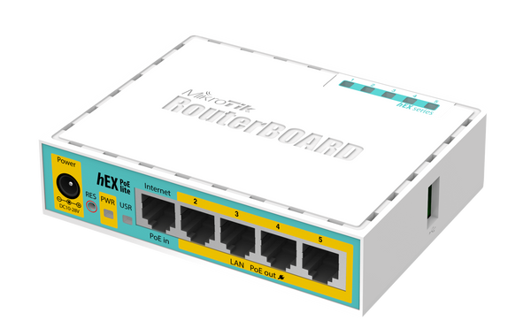MikroTik hEX PoE Lite - Desktop PoE Router with 5 10/100 LAN ports and 1 USB port-MT-RB750UPR2