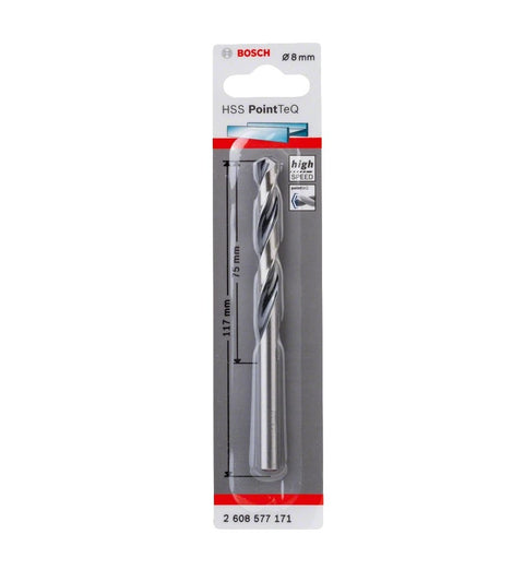 Bosch HSS PointTeQ 8mm Drill Bit: Metal & Wood - High-Speed Steel Twist Drill. Durable & Precise Drilling.