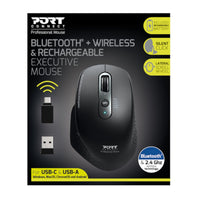 PORT CONNECT Bluetooth Wireless Mouse - Executive Ergonomic Black Mouse