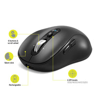 Port Connect Bluetooth Mouse: Rechargeable Wireless Ergonomic Expert Mouse in Black