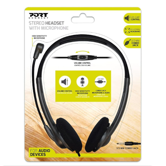 Port Stereo Headset with Mic with 1.2m Cable|1 x 3.5mm|Volume Controller - Black-901603