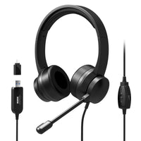 Port Connect USB Headset 1.8m Cable with Mic and Padded/Soft Cushions Black-901605