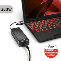 250W Universal Laptop Charger: Port Connect, 8 Tips, Fast Charge. For Gaming & Workstation. Lenovo, HP, Dell Compatible.