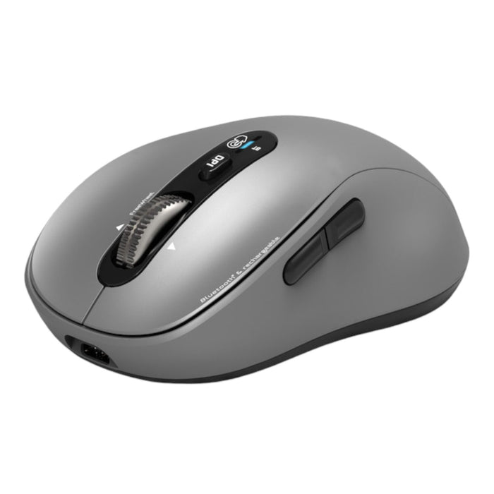Grey Port Connect Wireless Bluetooth Mouse for Mac and PC - Ergonomic Design, Silent Click