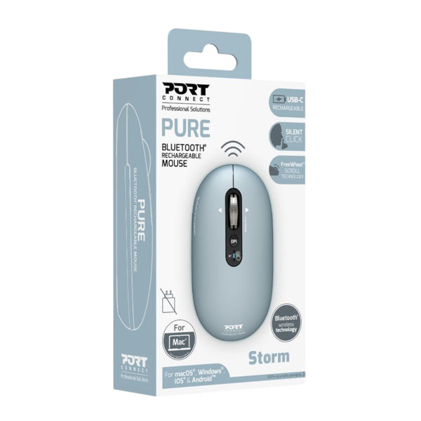 Port Connect PURE MAC Rechargeable Wireless and Bluetooth Mouse - Storm-910500