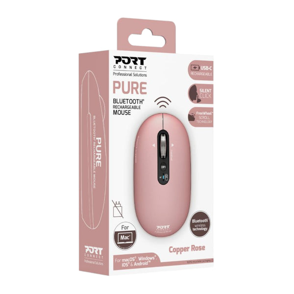 Port Connect PURE MAC Rechargeable Wireless and Bluetooth Mouse - Copper Rose-910503