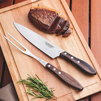 Tramontina Carving Set BBQ Meat Kitchen Knife and Fork Set - Wooden Handle for Barbecue