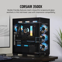 3500X Tempered Glass Black Mid-Tower PC Case; 2x 3.5'' |  2x 2.5'' Drive Bays; Up to 360mm Radiator compatible-CC-9011276-WW