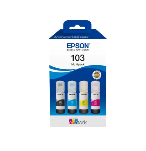 Epson 103 Ecotank 4-colour Multipack. Black 4500 pages; Colour 7500 pages  @ 5% coverage each.-C13T00S64A
