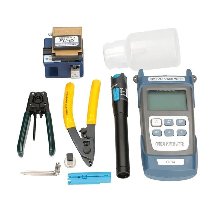 EXTRALINK FTTH Tool Kit 12 Piece: Fiber Optic Cleaver, Power Meter, Stripper, Visual Fault Locator, Wrenches for Fiber Optic Installation