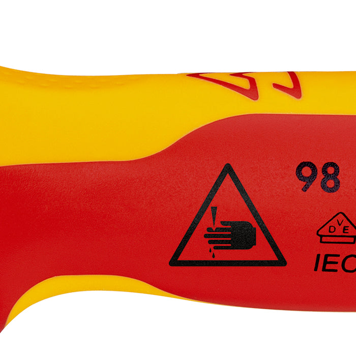 KNIPEX 98 55 SB Stripping Knife with guide shoe insulated with multi-component grips, VDE-tested 180 mm