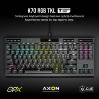 Corsair K70 RGB TKL Optical-Mechanical Gaming Keyboard; Backlit RGB LED; CORSAIR OPX Keyswitches; Black Corsair