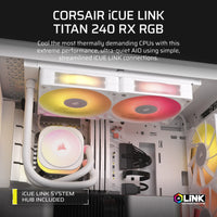 Corsair iCUE LINK TITAN 240 RX RGB Liquid CPU Cooler - White – RX120 RGB Fans – Fits Intel® LGA 1851/1700; AMD® AM5/AM4.