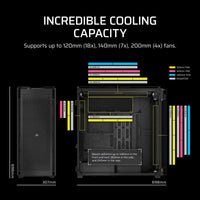 iCUE LINK 9000D AIRFLOW Tempered Glass Super-Tower; Supports  18x 120mm fans - Black