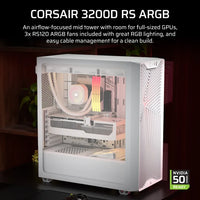 3200D RS ARGB Mid-Tower PC Case; 3x RS120 ARGB fans incl - White.