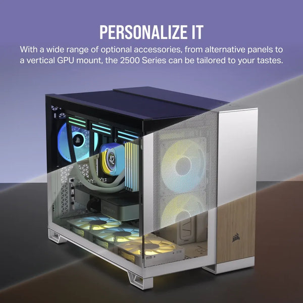 2500X RGB Micro ATX White Dual Chamber PC Case; 2x 3.5'' |  2x 2.5'' Drive Bays; Up to 360mm Radiator; 2x 120mm fan incl