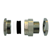Cable Gland A2 Compression No 1 Exploded View: Metal components, rubber seal, washer. High-quality cable management solution.