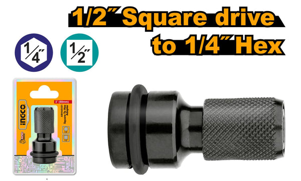 INGCO ABH60501 Square to Hex Adapter - 1/2" Square Drive to 1/4" Hex Impact Adapter