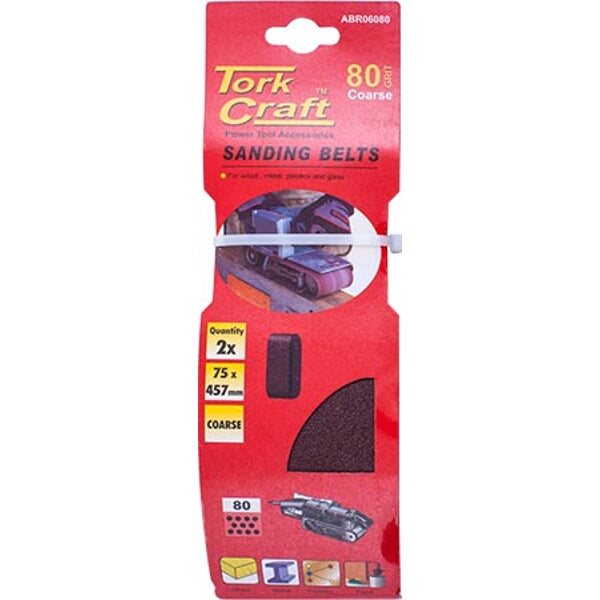 Tork Craft Sanding Belts 75x457mm, 80 Grit. Coarse Sanding Belts for Wood and Metal. 2 Pack Belt Sander Accessories