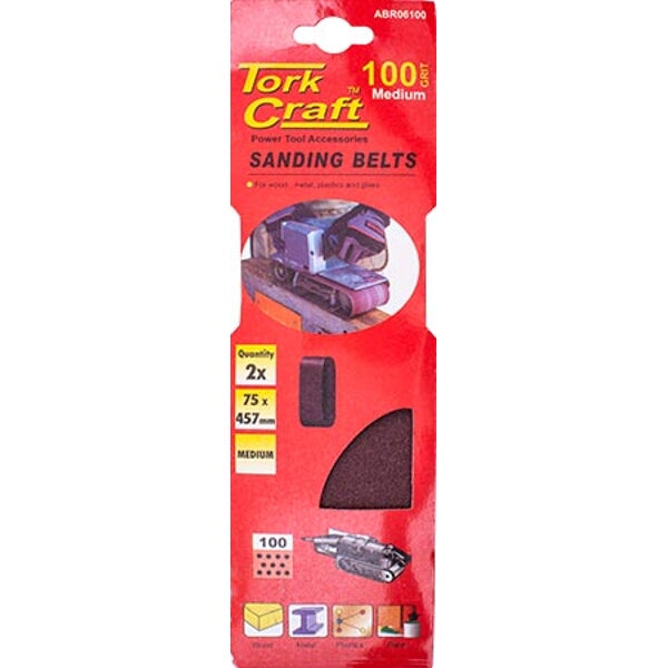 TorkCraft Sanding Belt 75x457mm 100 Grit - Medium Sanding Belts for Wood and Metal