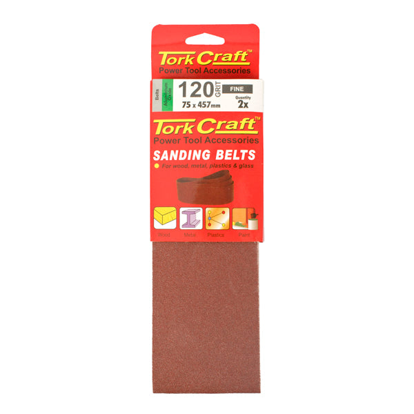 Tork Craft 120 Grit Sanding Belt 75x457mm - Power Tool Abrasive for Wood & Metal Sanding, Fine Grit