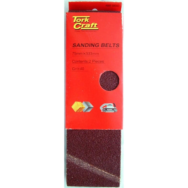 Tork Craft Sanding Belts 75x533mm Grit 40 (2 Pack) | Woodworking Abrasives