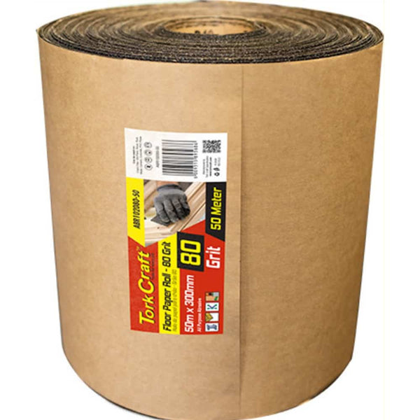 TorkCraft Floor Sanding Paper Roll 80 Grit 50m x 300mm. Abrasive Roll for Woodworking & Floor Refinishing