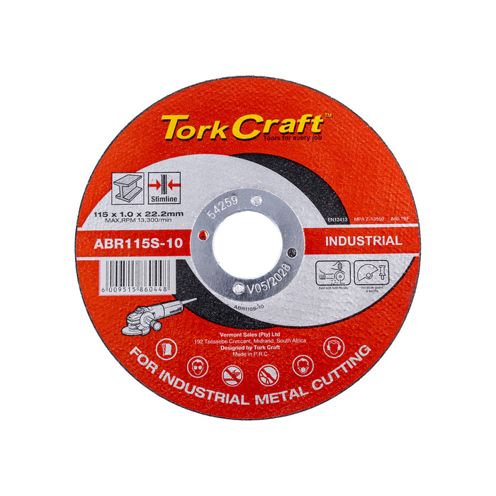 Tork Craft Cutting Disc Industrial Metal & Ss 115 X 1.0 X 22.2 Mm Abr115 S 10
