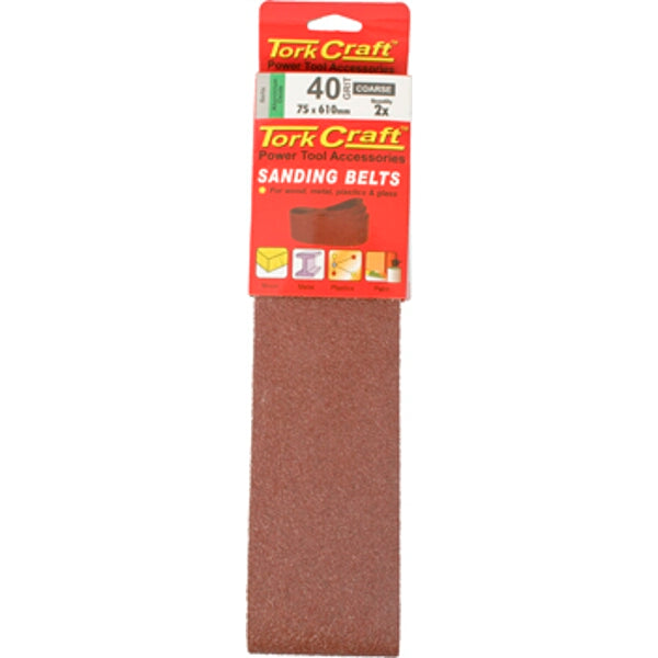 Tork Craft Sanding Belt, 75x610mm, 40 Grit, 2-Pack. Coarse Sandpaper for Wood & Metal Power Tools. Get Smooth Results!