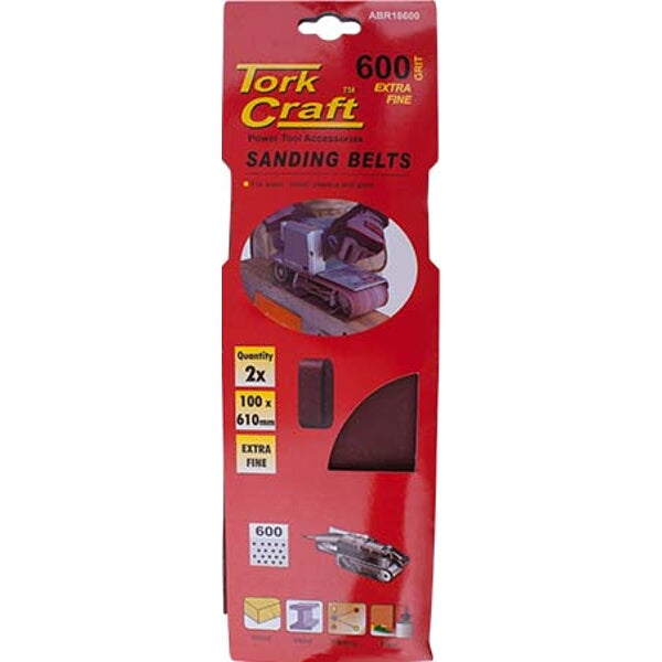 TorkCraft Sanding Belts 100x610mm 600 Grit Extra Fine - 2 Pack. Belt Sander Accessories, Wood & Metal Sanding