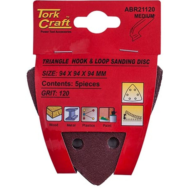 Triangle Sanding Disc 120 Grit 94mm Hook & Loop - Wood Metal Sandpaper Pad