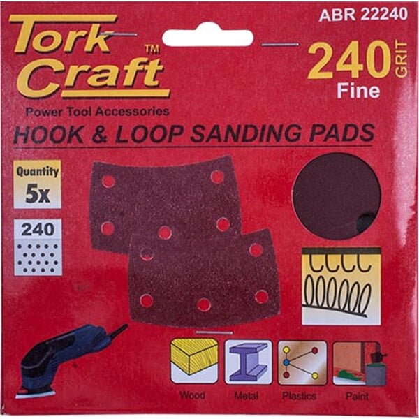Tork Craft Sanding Pads - 240 Grit Hook & Loop - Power Tool Accessories - Wood, Metal, Plastics, Paint