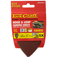 Tork Craft 40 Grit Triangle Sanding Sheets - Hook & Loop Power Tool Accessories for Wood, Metal & Plastic - 5 Pack