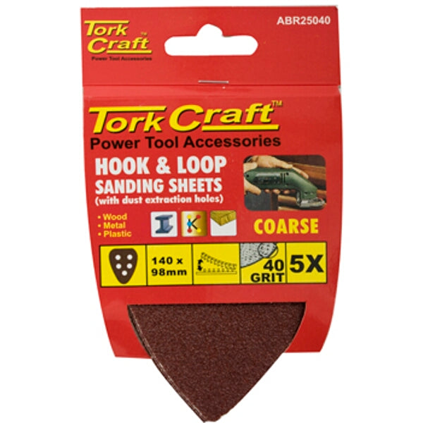 Tork Craft 40 Grit Triangle Sanding Sheets - Hook & Loop Power Tool Accessories for Wood, Metal & Plastic - 5 Pack
