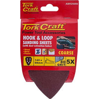 Tork Craft Hook & Loop Sanding Sheets, 80 Grit, Triangle, 140x98mm, 5-Pack, Power Tool Accessories for Wood, Metal & Plastic