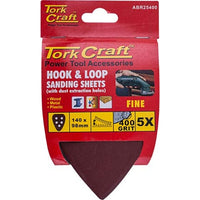 Tork Craft Triangle Sanding Sheets, 400 Grit, Hook & Loop, 5-Pack. Sandpaper for Wood, Metal, & Plastic