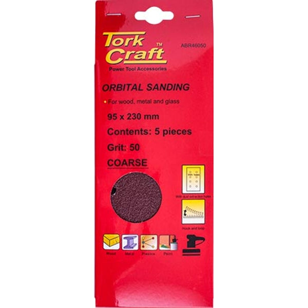 Tork Craft Orbital Sanding Sheets, 95x230mm, Grit 50, Coarse - Wood, Metal, Glass