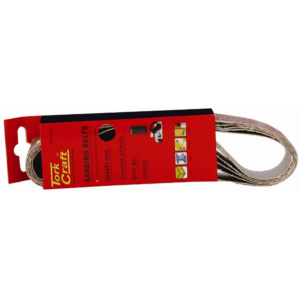 Sanding Belts 30x451mm, 60 Grit Coarse - 5 Pack. Belt Sander Accessories for Wood and Metal.