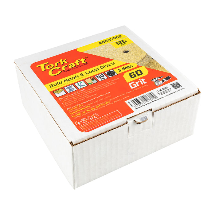 Tork Craft Gold Disc (50 Pieces) 60 Grit 125 Mm X 8 Holes Hook And Loop Abr97060