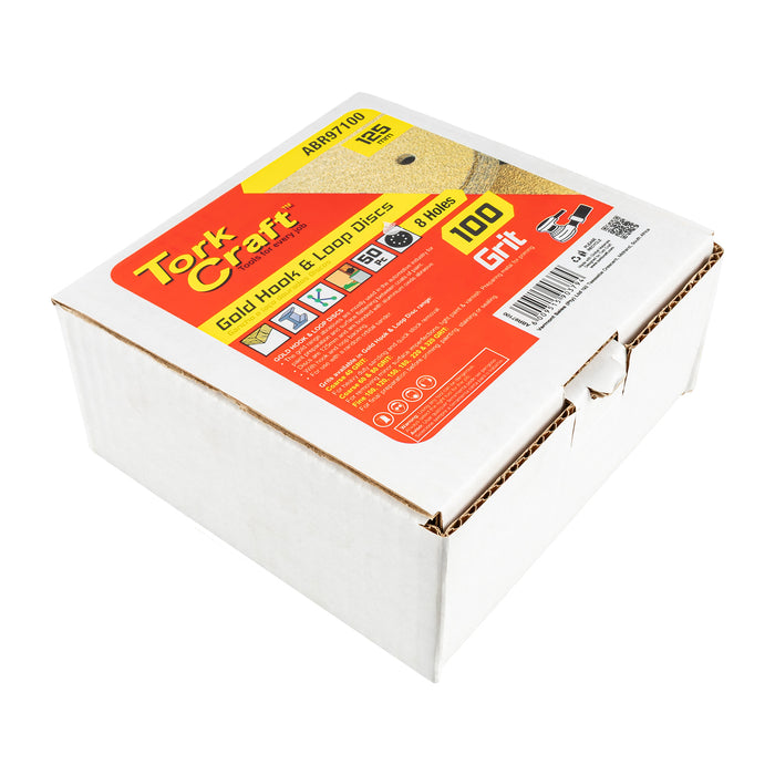 Tork Craft Gold Disc (50 Pieces) 100 Grit 125 Mm X 8 Holes Hook And Loop Abr97100