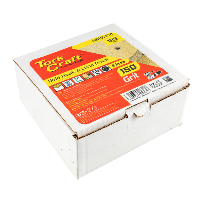 Tork Craft Gold Disc (50 Pieces) 150 Grit 125 Mm X 8 Holes Hook And Loop Abr97150
