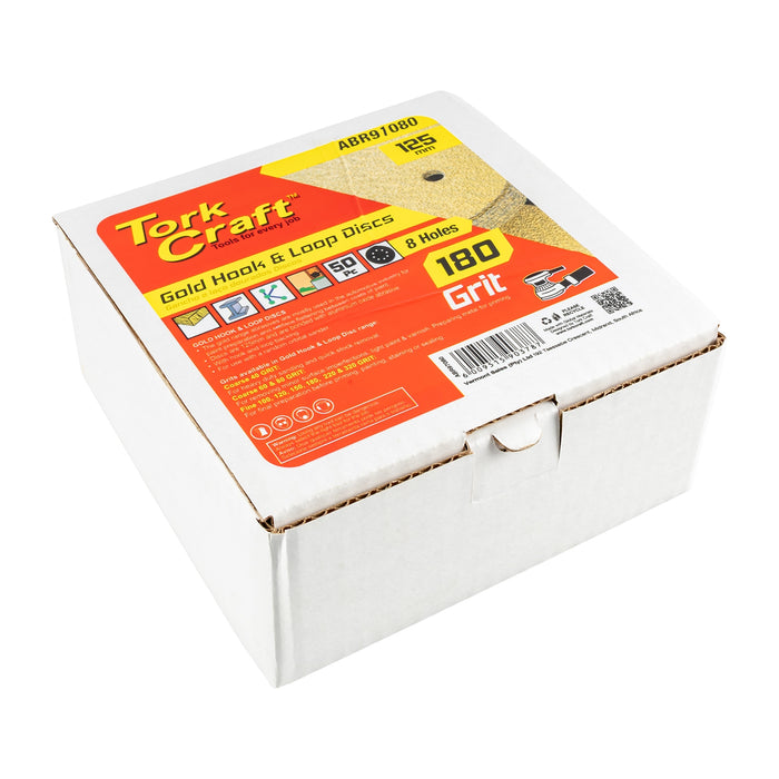 TORK CRAFT : Gold Disc (50 Pieces) 180 Grit 125mm X 8 Holes Hook And Loop : ABR97180