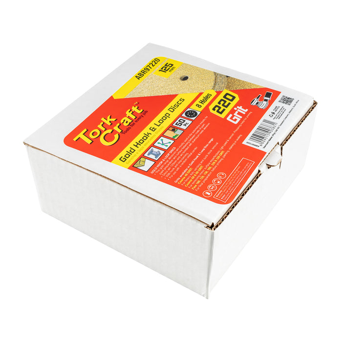 Tork Craft Gold Disc (50 Pieces) 220 Grit 125 Mm X 8 Holes Hook And Loop Abr97220
