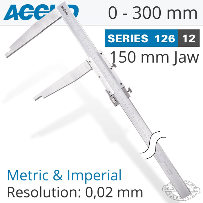 ACCUD Vernier Caliper 300mm, 0.02mm Resolution, 150mm Jaw Length, Stainless Steel Precision Measuring Tool