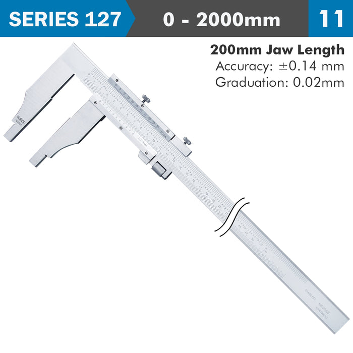 Vernier Caliper 2000mm: Stainless Steel Precision Measuring Tool, 0.14mm Accuracy, 200mm Jaw